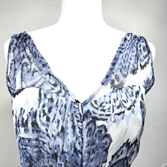Milly Blue White Silk Watercolor Paisley Painting Grecian Mini Dress - Picture 2 of 12